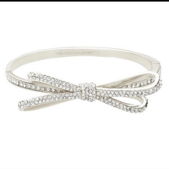 kate spade Jewelry - Kate Spade Silver Rhinestone Bow Hinged Bangle Bracelet